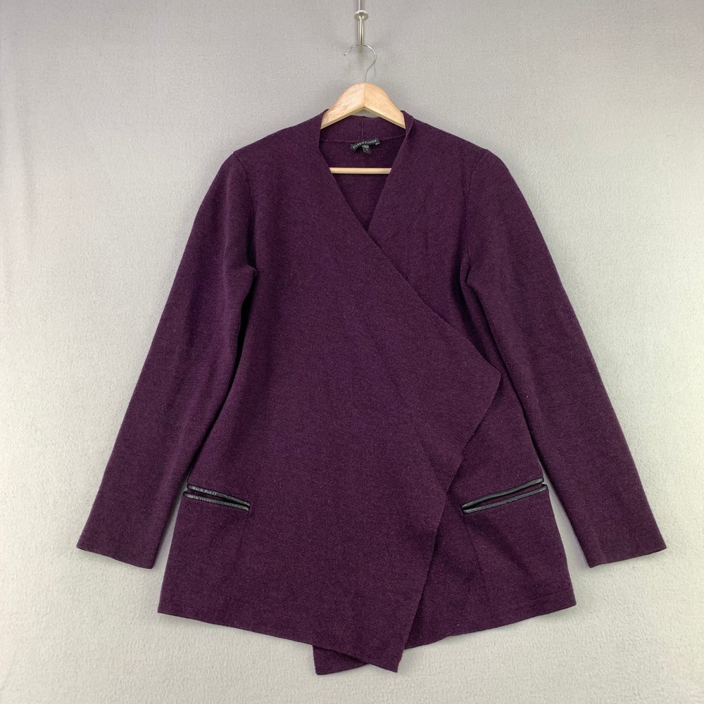 Eileen Fisher Merino Wool Cardigan Sweater Women S Purple Wrap Long Sleeve